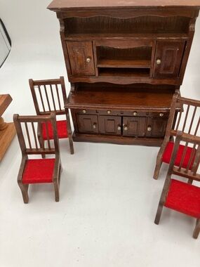 Miniature Wooden Dining Chairs and Hutch Set in Red